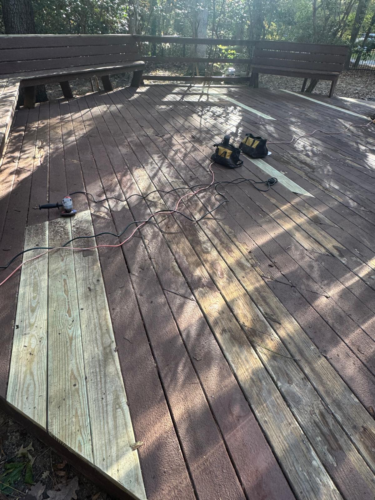 Deck repair and restoration work in progress